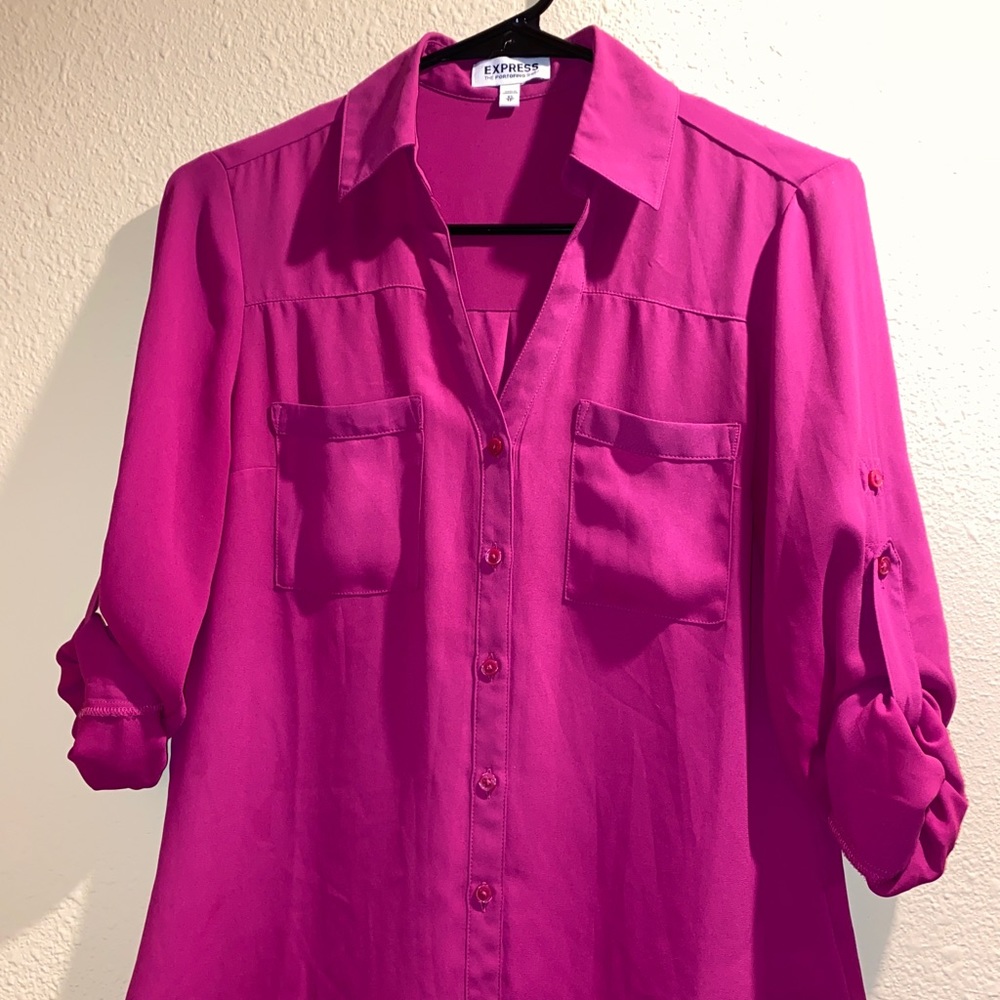 Express the portofino shirt magenta womens xs